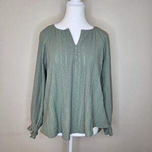 Frye‎ Sage Green Embroidered Blouse Balloon Sleeve Coastal Cowgirl Size Small